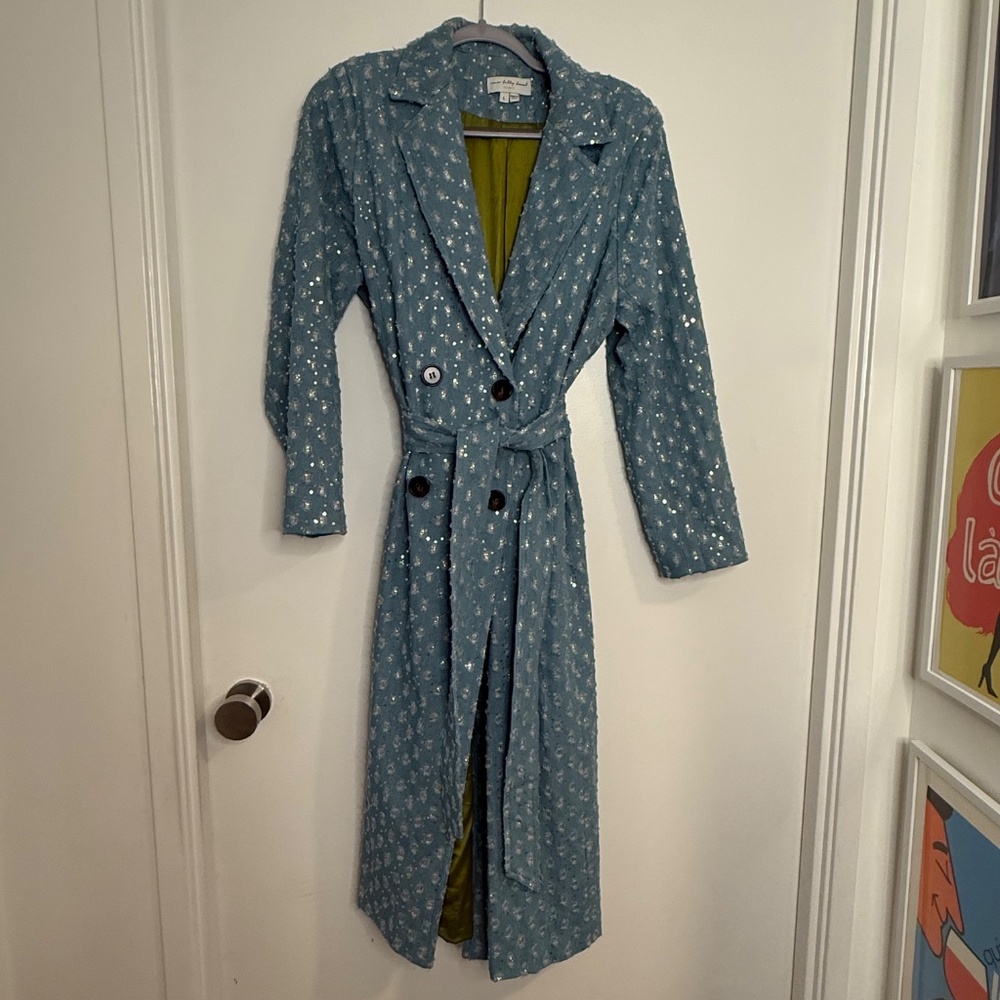 Never Fully Dressed Sofia Sequin Trench Coat ✨ Blue – Size L